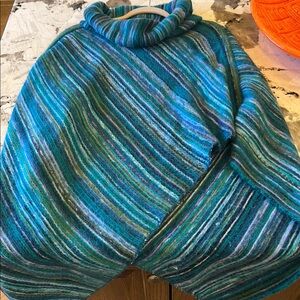Striped Blue and Green Knit Poncho